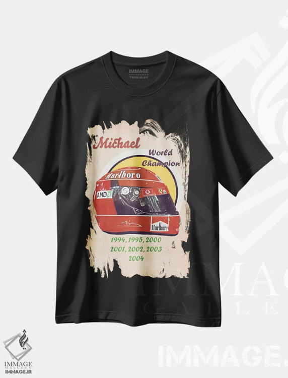 تیشرت مشکی طرح دار کلاه ایمنی رتو مایکل شوماخر، تزئینی اثر پاپ کالت پوسترز | فروشگاه ایماژ