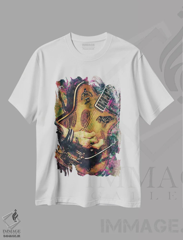 تیشرت سفید طرح دار گیتار برقی جانی دپ، هنر دیجیتال اثر پاپ کالت پوسترز | فروشگاه ایماژ