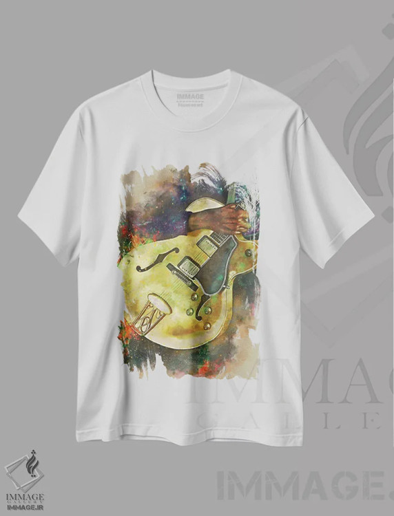 تیشرت سفید طرح دار گیتار برقی چاک بری، تزئینی اثر پاپ کالت پوسترز | immage.ir