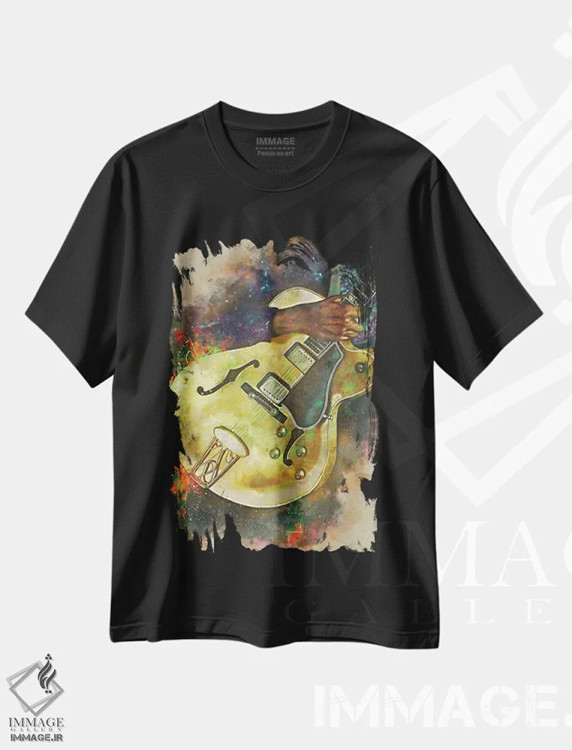 تیشرت مشکی طرح دار گیتار برقی چاک بری، تزئینی اثر پاپ کالت پوسترز | فروشگاه ایماژ