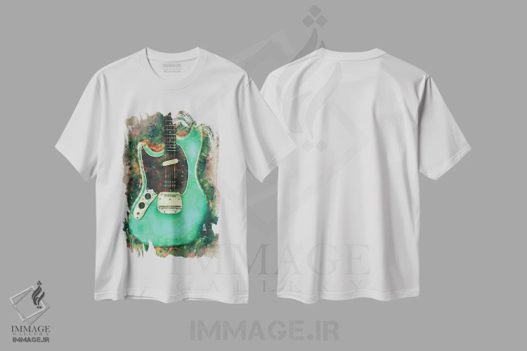 تیشرت سفید طرح دار گیتار برقی کورت کوبین، هنر دیجیتال اثر پاپ کالت پوسترز | فروشگاه ایماژ