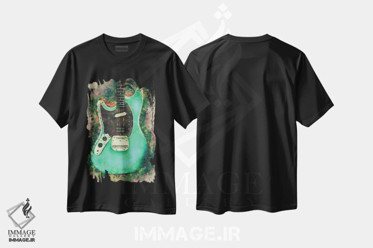 تیشرت مشکی طرح دار گیتار برقی کورت کوبین، هنر دیجیتال اثر پاپ کالت پوسترز | immage.ir