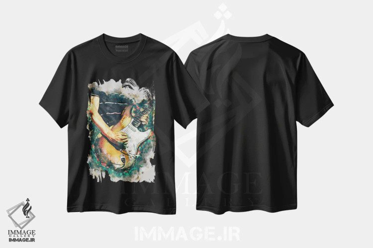 تیشرت مشکی طرح دار گیتار برقی فروشیانته، تزئینی اثر پاپ کالت پوسترز | فروشگاه ایماژ