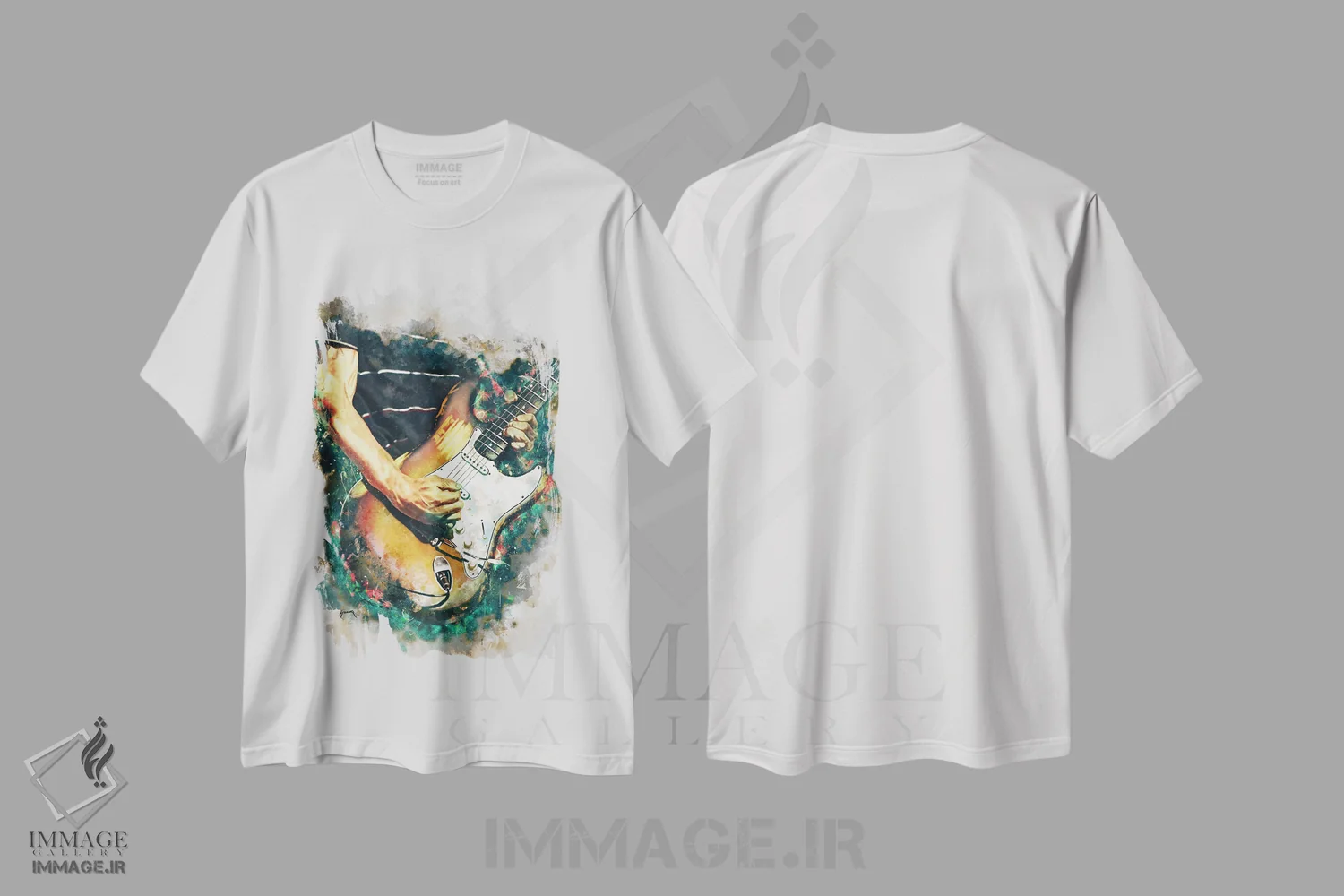 تیشرت سفید طرح دار گیتار برقی فروشیانته، تزئینی اثر پاپ کالت پوسترز | immage.ir