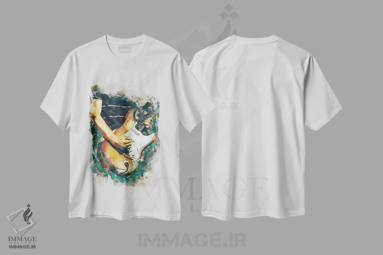 تیشرت سفید طرح دار گیتار برقی فروشیانته، تزئینی اثر پاپ کالت پوسترز | immage.ir