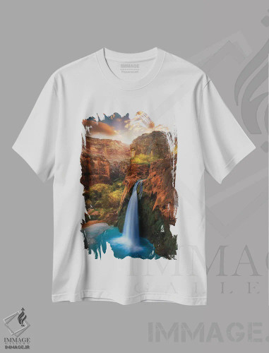 تیشرت سفید طرح دار طلوع خورشید در بهشت، عکاسی فوق واقع گرا اثر پیتر کسکن | فروشگاه ایماژ