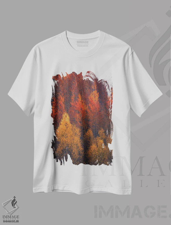 تیشرت سفید طرح دار شعله های پاییز، مدیوم اثر پیتر کسکن | immage.ir