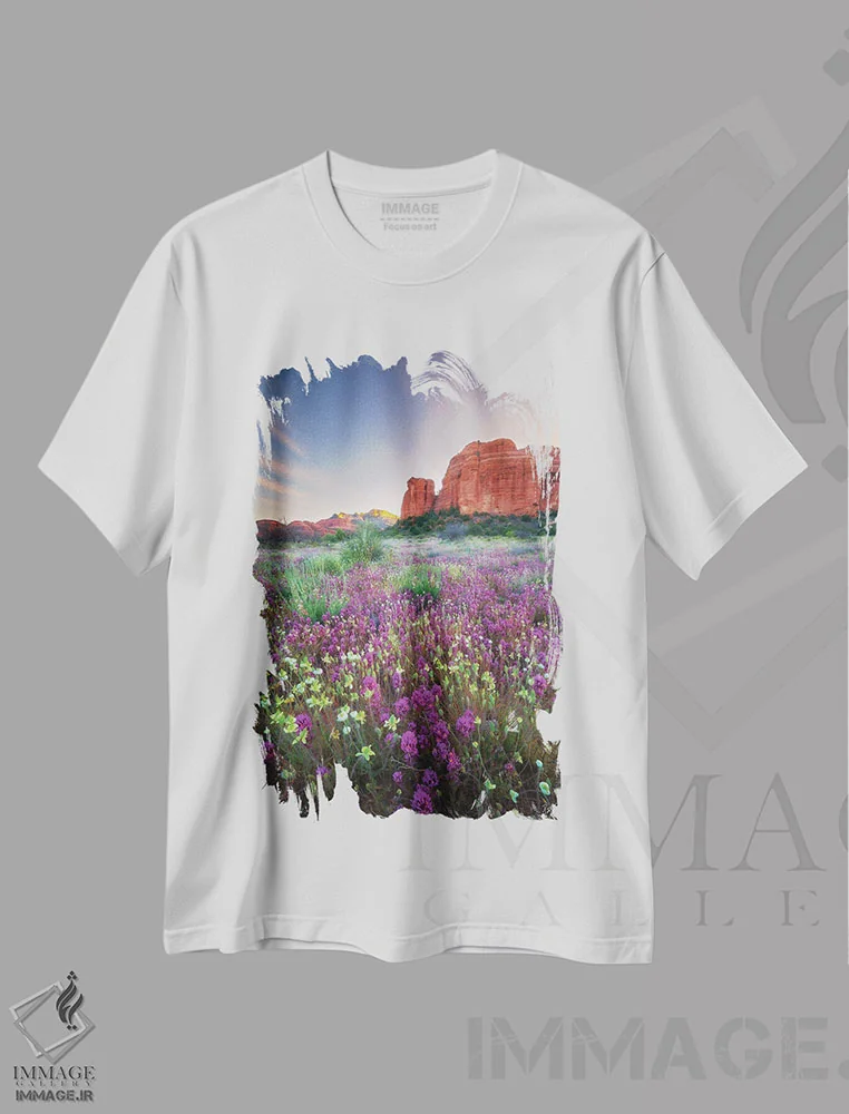 تیشرت سفید طرح دار چشمه سنگ قرمز، مدیوم اثر پیتر کسکن | immage.ir