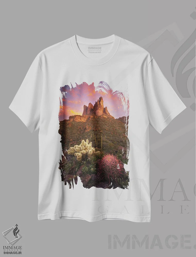 تیشرت سفید طرح دار سایپ و بشکه II، مدیوم اثر پیتر کسکن | فروشگاه ایماژ