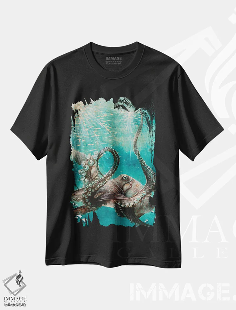 تیشرت مشکی طرح دار هشت پا، تزئینی اثر جسیکا پیدکاک | immage.ir