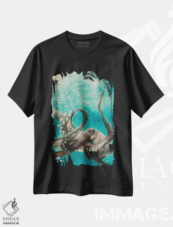 تیشرت مشکی طرح دار هشت پا، تزئینی اثر جسیکا پیدکاک | immage.ir