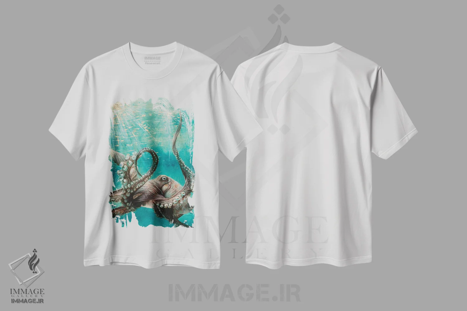 تیشرت سفید طرح دار هشت پا، تزئینی اثر جسیکا پیدکاک | فروشگاه ایماژ