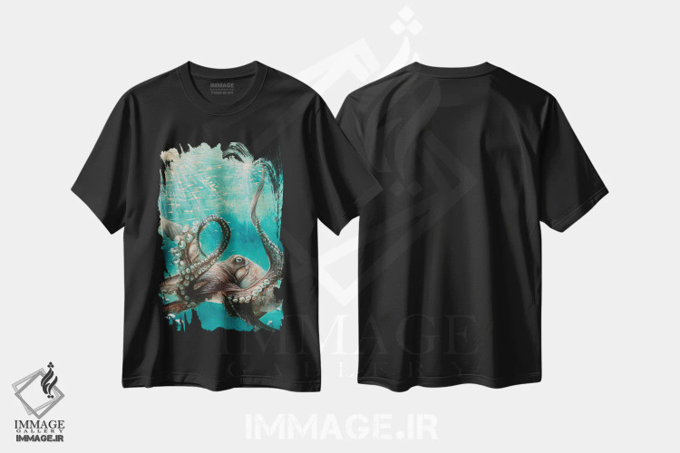 تیشرت مشکی طرح دار هشت پا، تزئینی اثر جسیکا پیدکاک | immage.ir