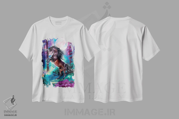 تیشرت سفید طرح دار یونیکورن سیاه، هنر دیجیتال اثر پی.دی. مورنو | immage.ir
