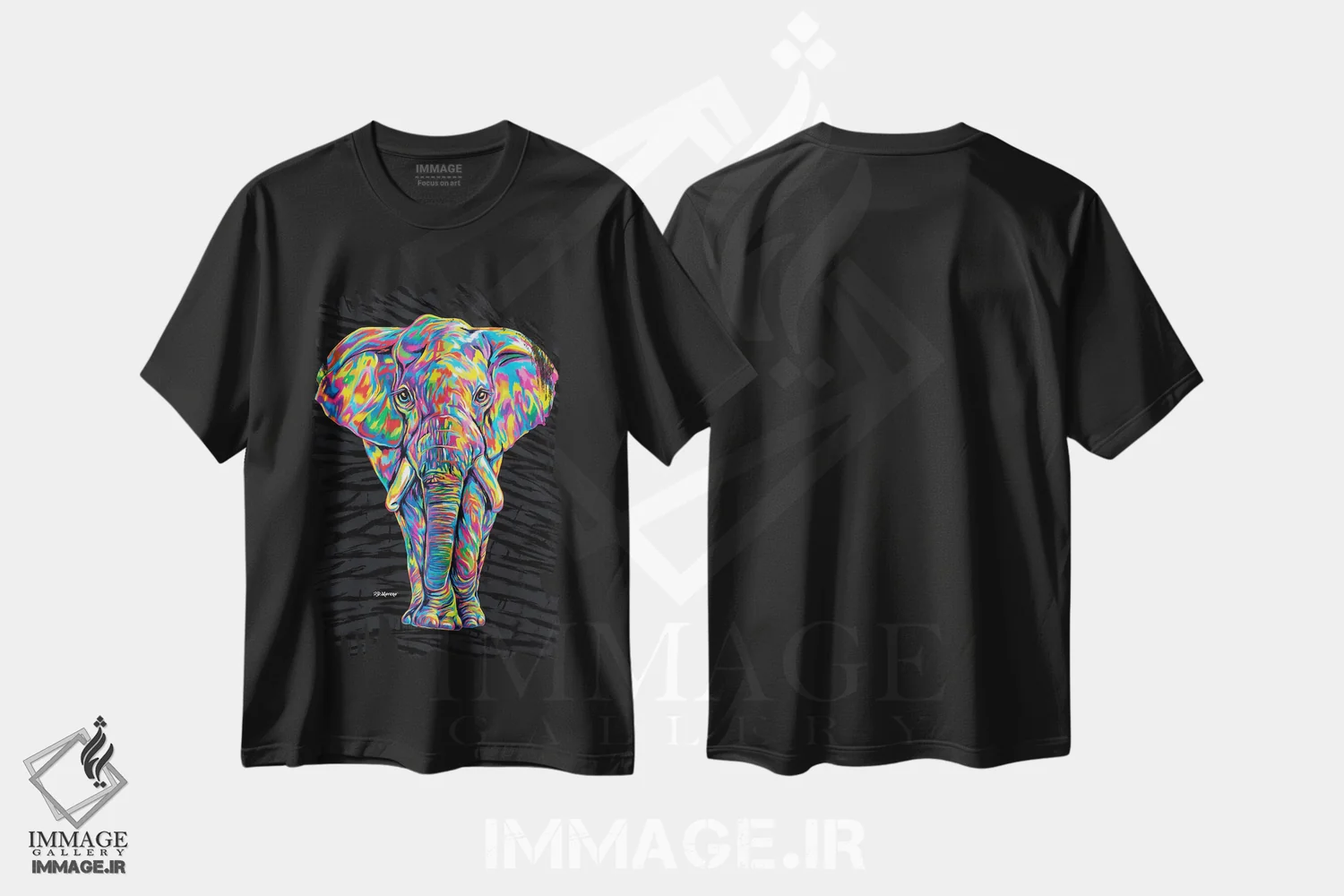 تیشرت مشکی طرح دار فیل رنگی، دکور معاصر اثر پی.دی. مورنو | immage.ir