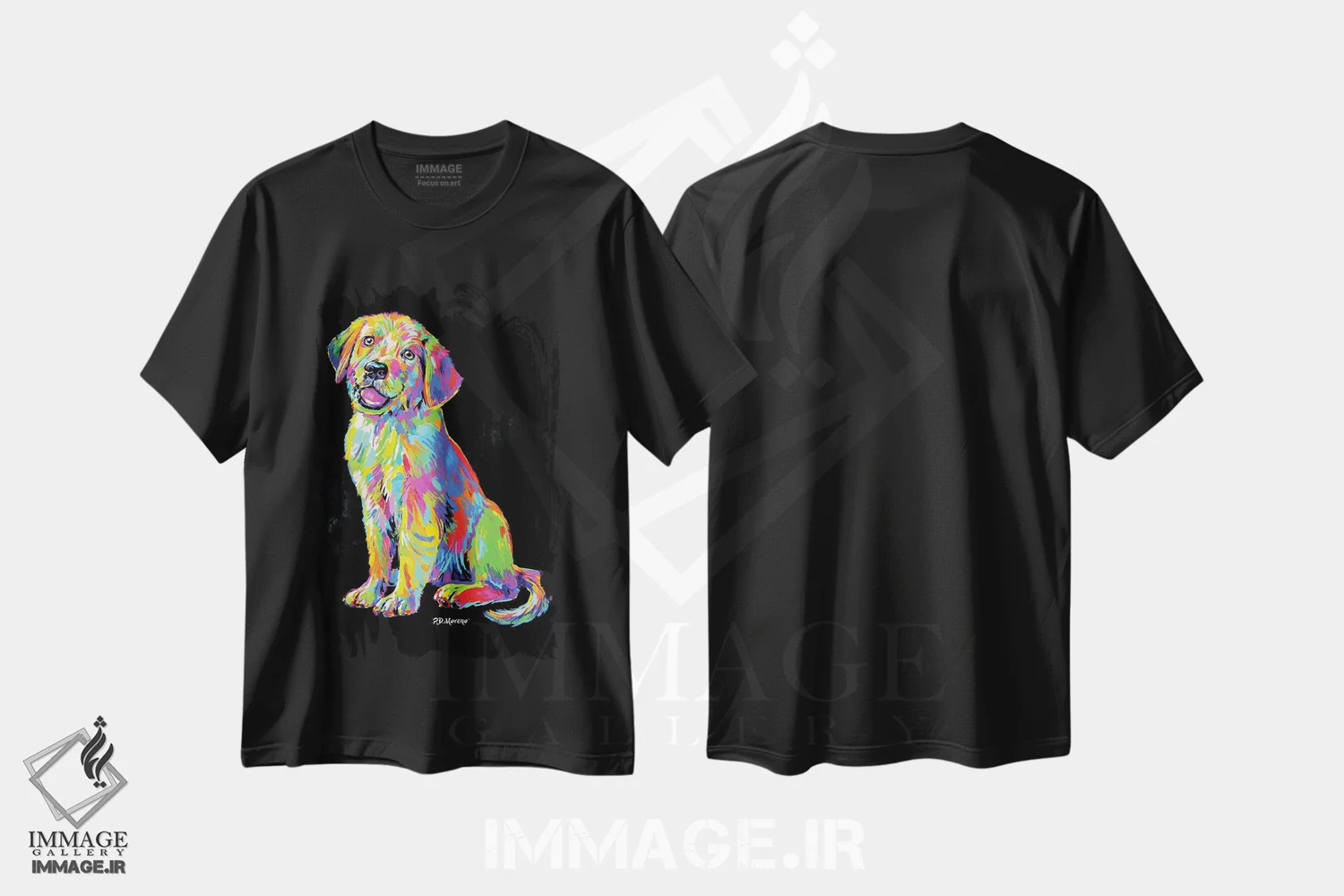 تیشرت مشکی طرح دار لابرادور، دکور معاصر اثر پی.دی. مورنو | فروشگاه ایماژ