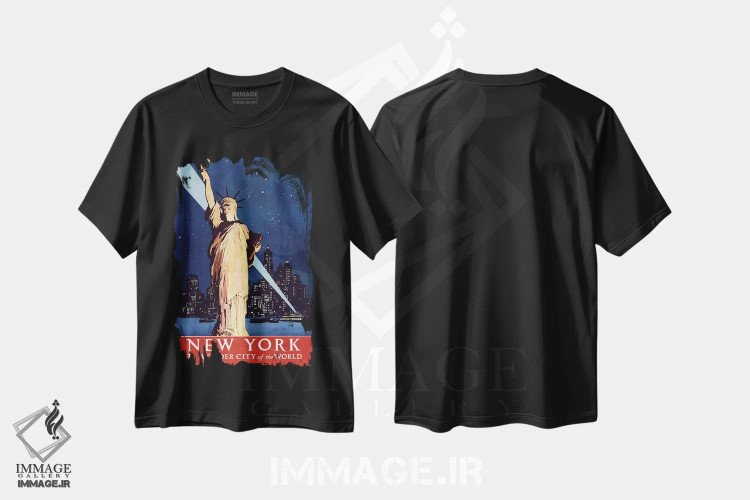 تیشرت مشکی طرح دار پوستر سفر قدیمی مجسمه آزادی نیویورک، دهه 1920، تزئینی اثر پیدیکس | فروشگاه ایماژ