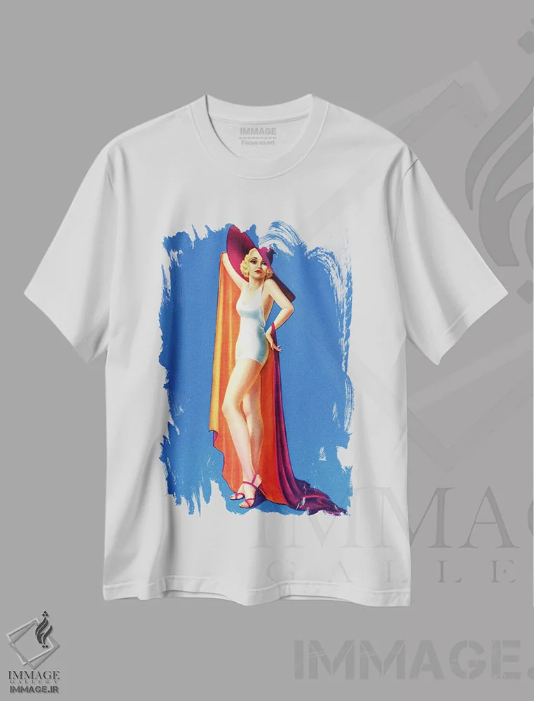 تیشرت سفید طرح دار پین آپ لباس شنای بیلی دویورس، تزئینی اثر پیدیکس | immage.ir
