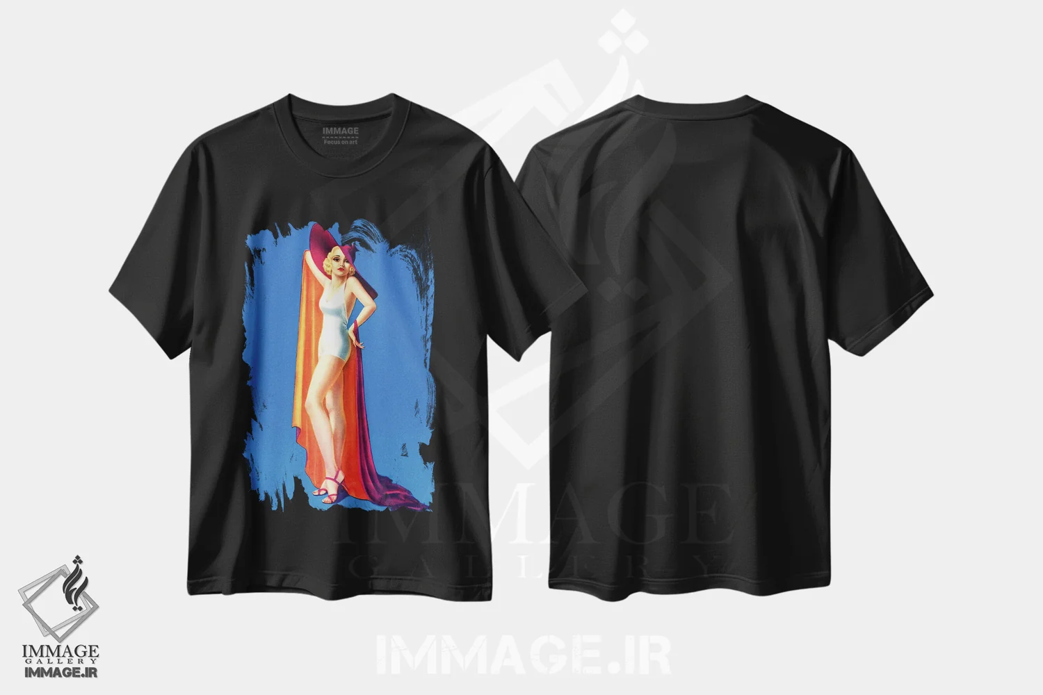 تیشرت مشکی طرح دار پین آپ لباس شنای بیلی دویورس، تزئینی اثر پیدیکس | فروشگاه ایماژ