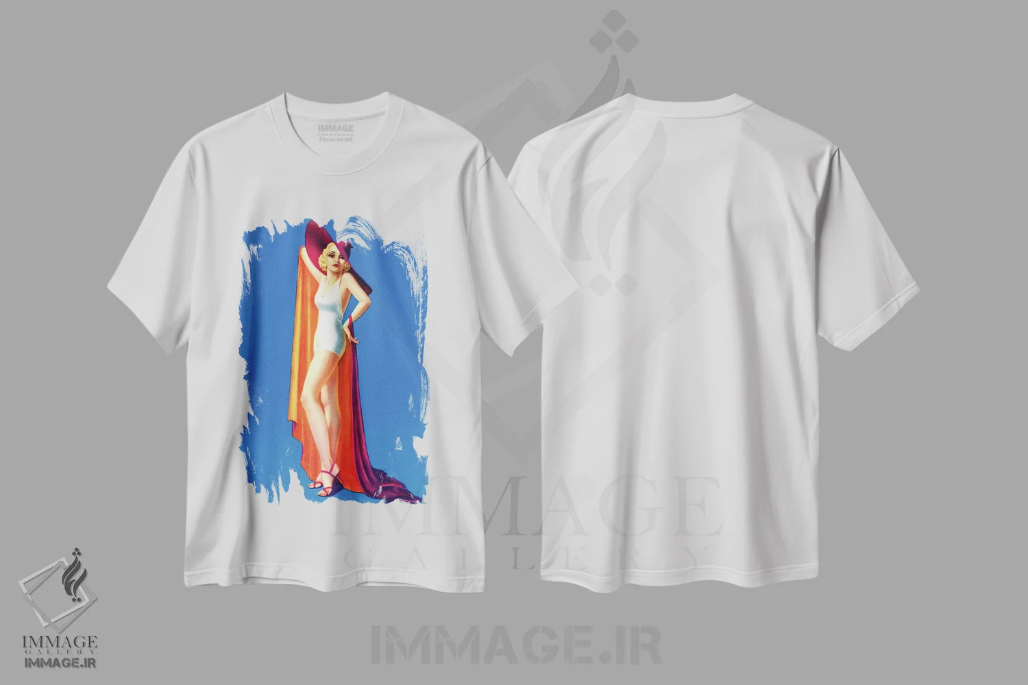 تیشرت سفید طرح دار پین آپ لباس شنای بیلی دویورس، تزئینی اثر پیدیکس | immage.ir