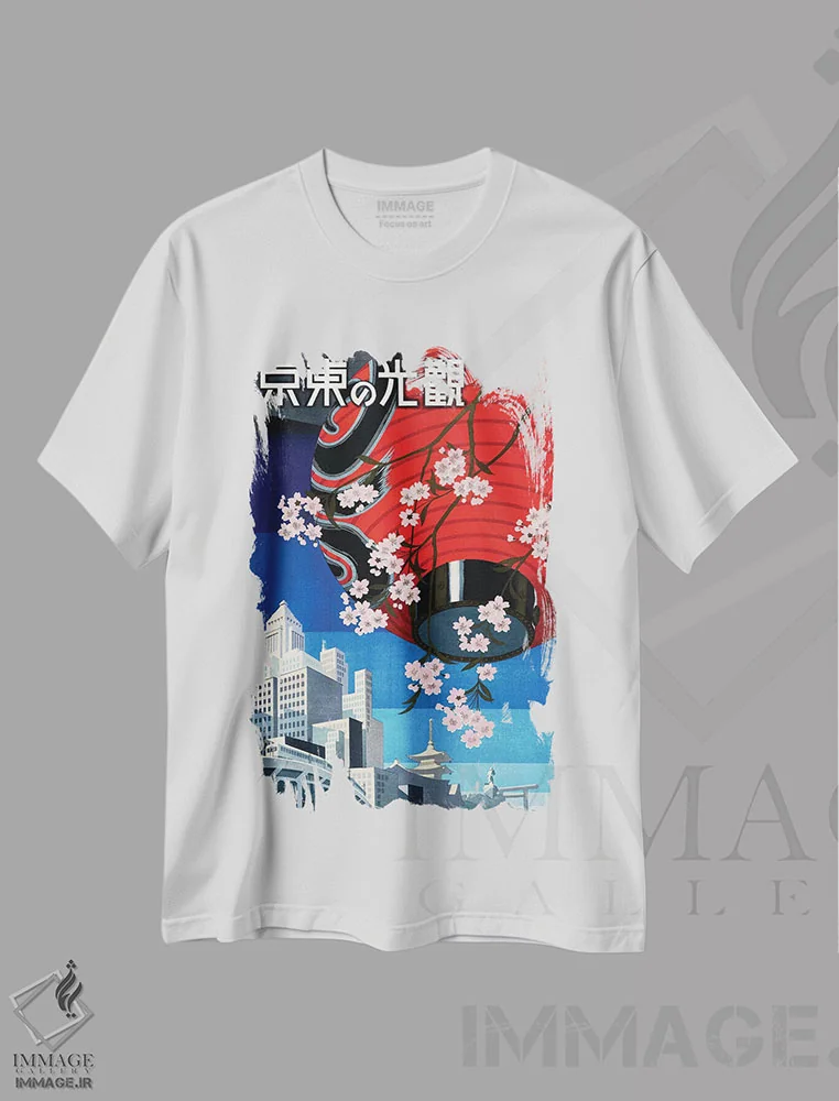 تیشرت سفید طرح دار پوستر سفر توکیو، ژاپن، دهه 1930، تزئینی اثر پیدیکس | فروشگاه ایماژ