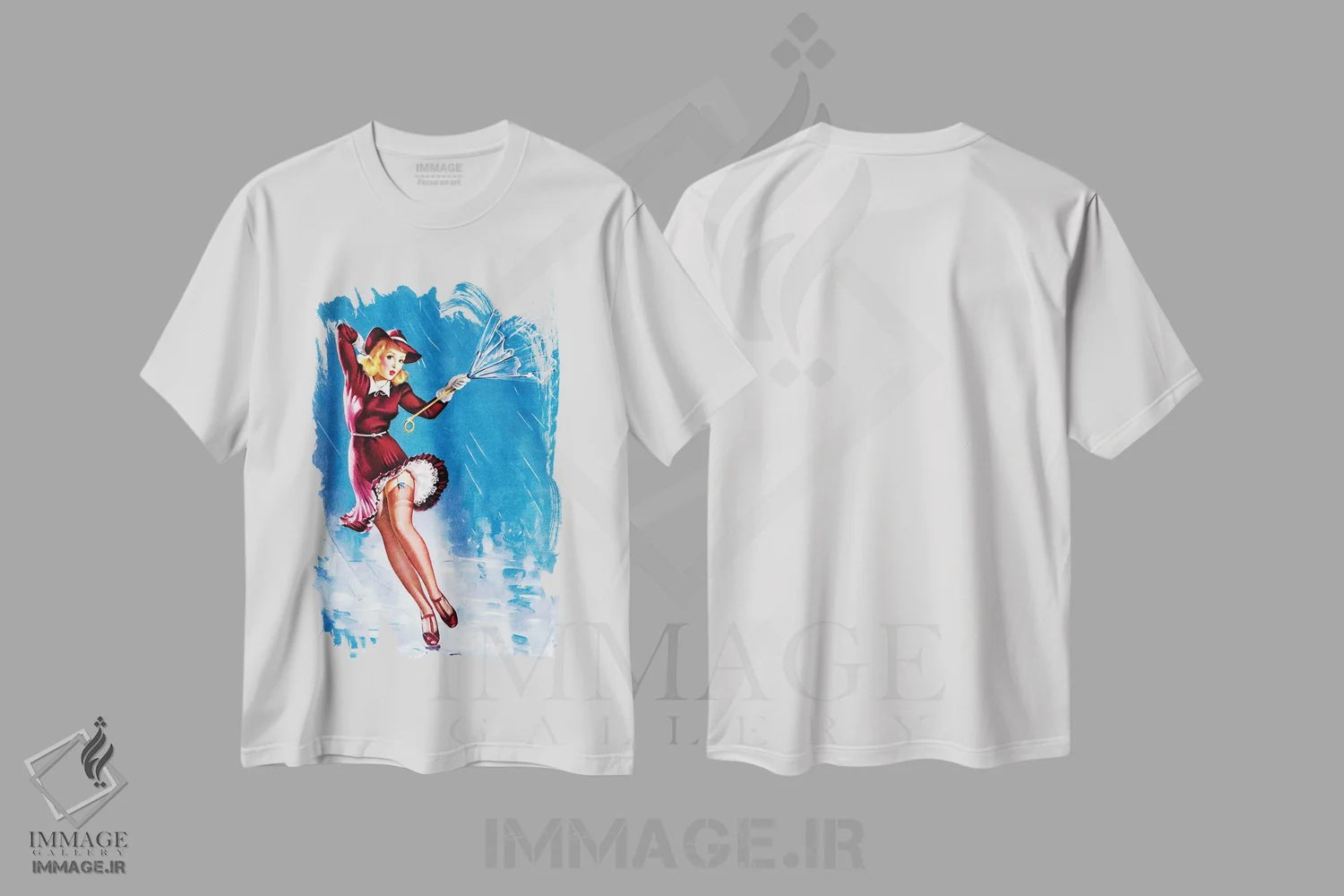 تیشرت سفید طرح دار پین آپ چه خبر؟ دهه 1940، تزئینی اثر پیدیکس | فروشگاه ایماژ