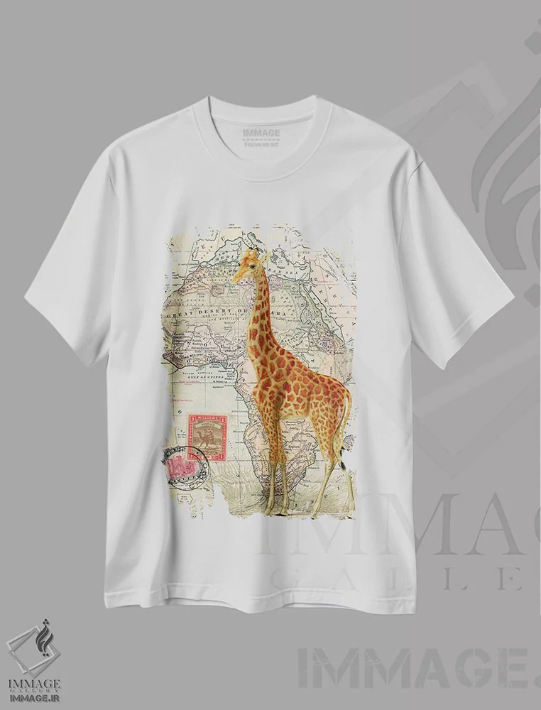 تیشرت سفید طرح دار زرافه، تزئینی اثر پیدیکس | immage.ir