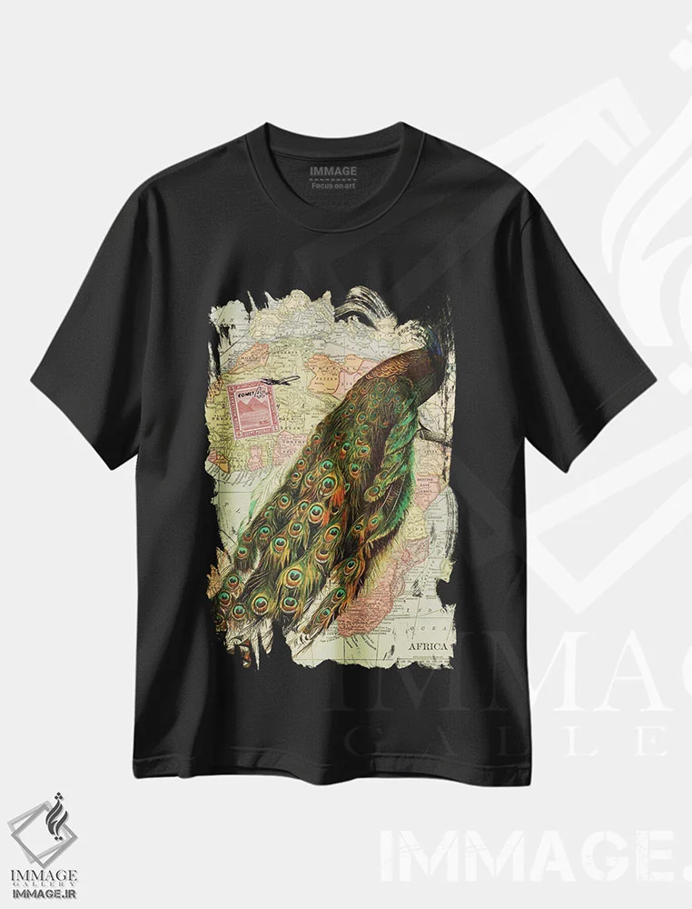 تیشرت مشکی طرح دار طاووس، تزئینی اثر پیدیکس | immage.ir