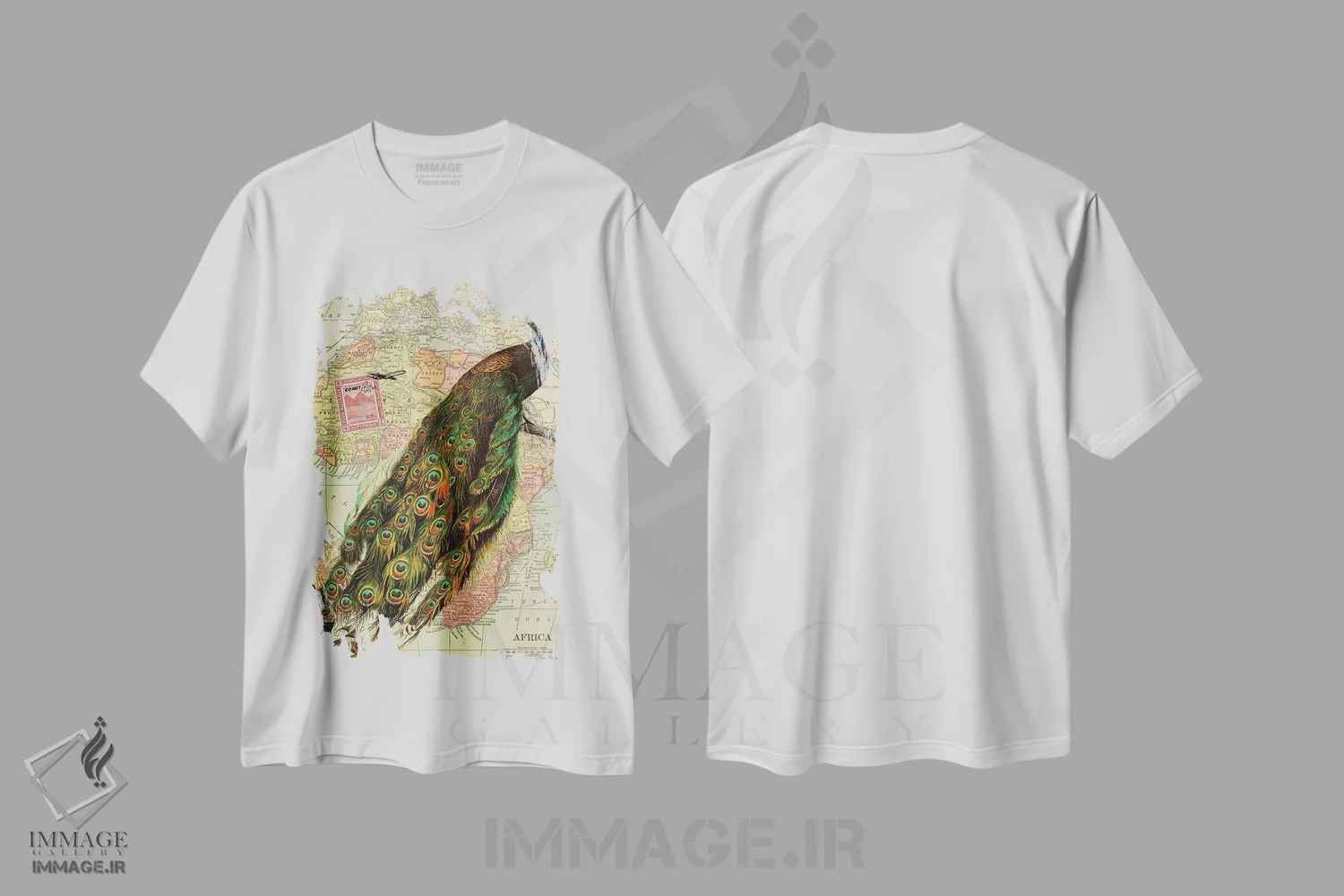 تیشرت سفید طرح دار طاووس، تزئینی اثر پیدیکس | فروشگاه ایماژ