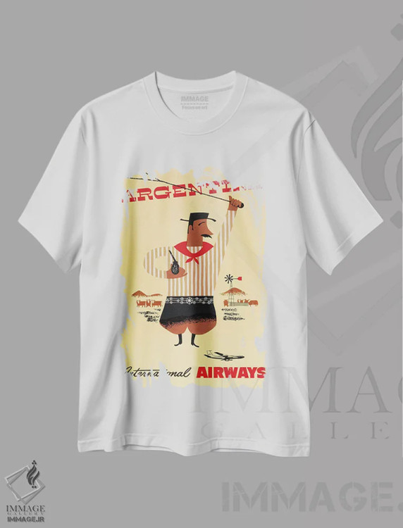 تیشرت سفید طرح دار پوستر سفر آرژانتین، ایرلاین های بین المللی، تزئینی اثر پیدیکس | فروشگاه ایماژ