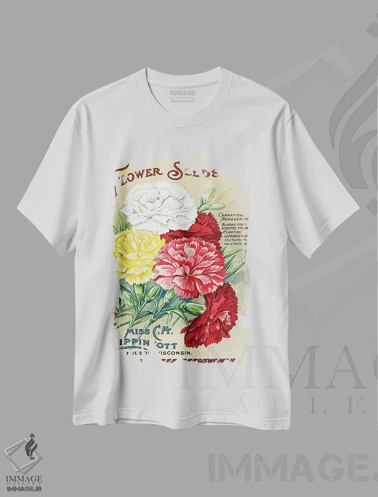 تیشرت سفید طرح دار بذر گل میخک مارگریت، از کتابخانه باغبانی آندرسن، تزئینی اثر پیدیکس | immage.ir
