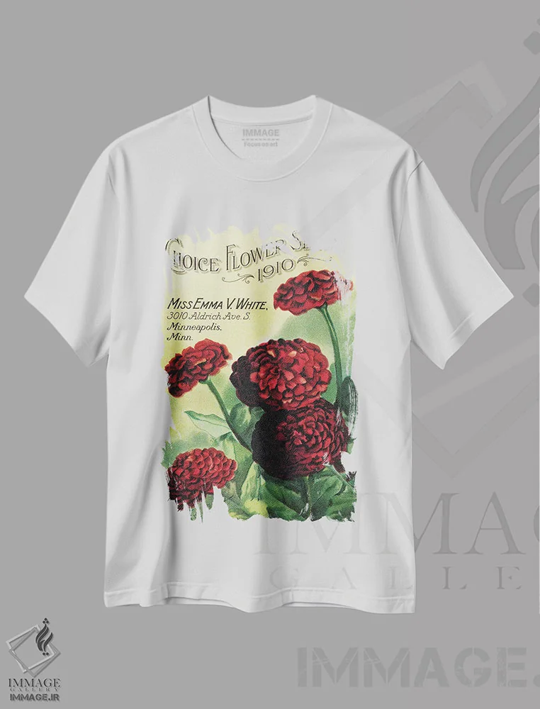 تیشرت سفید طرح دار بذر گل های انتخابی، 1910، از کتابخانه باغبانی آندرسن، تزئینی اثر پیدیکس | immage.ir