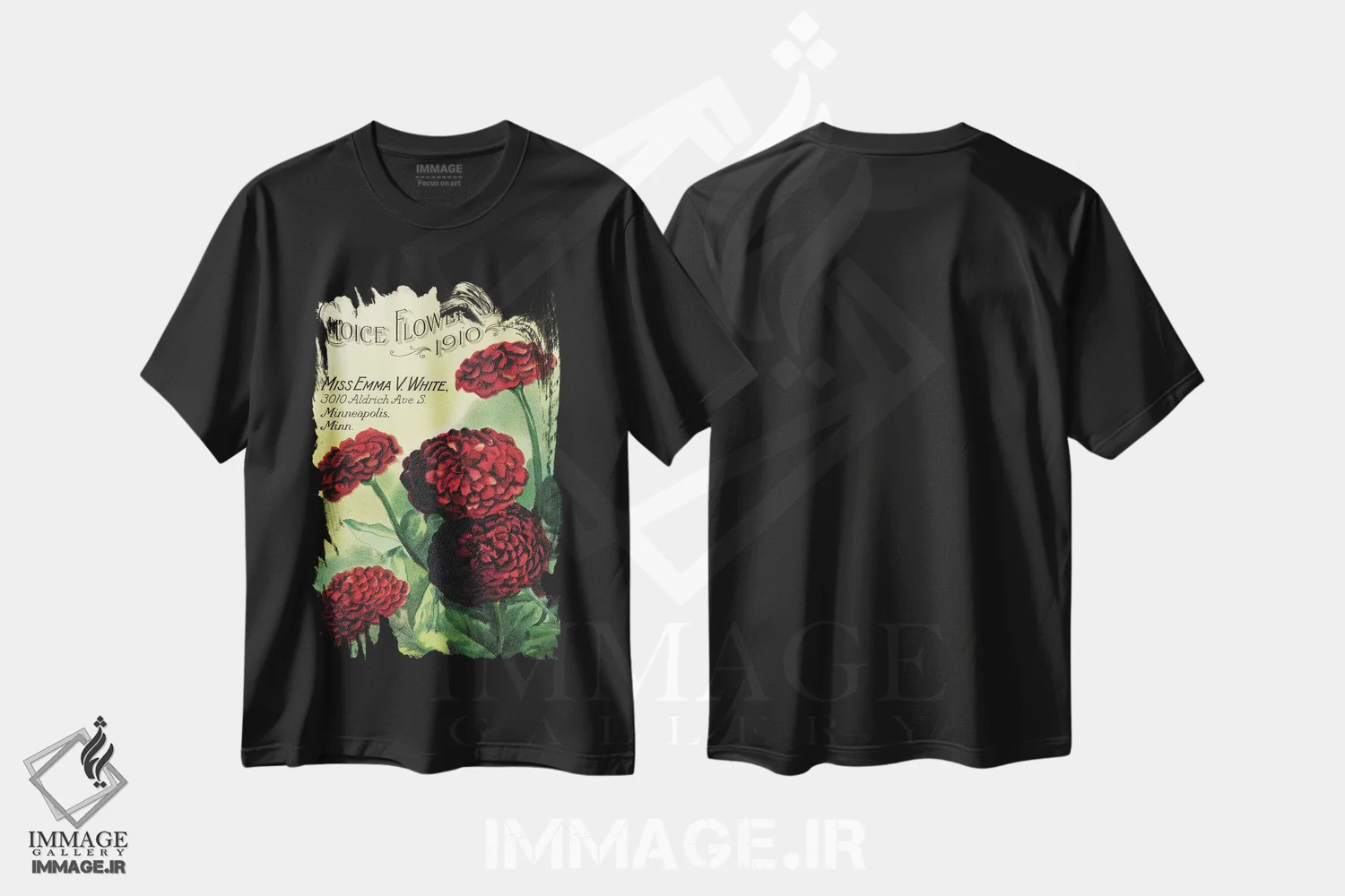 تیشرت مشکی طرح دار بذر گل های انتخابی، 1910، از کتابخانه باغبانی آندرسن، تزئینی اثر پیدیکس | فروشگاه ایماژ