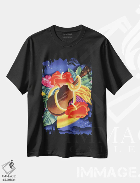 تیشرت مشکی طرح دار آلوها، دهه 1940 هاوایی اثر پیدیکس | فروشگاه ایماژ