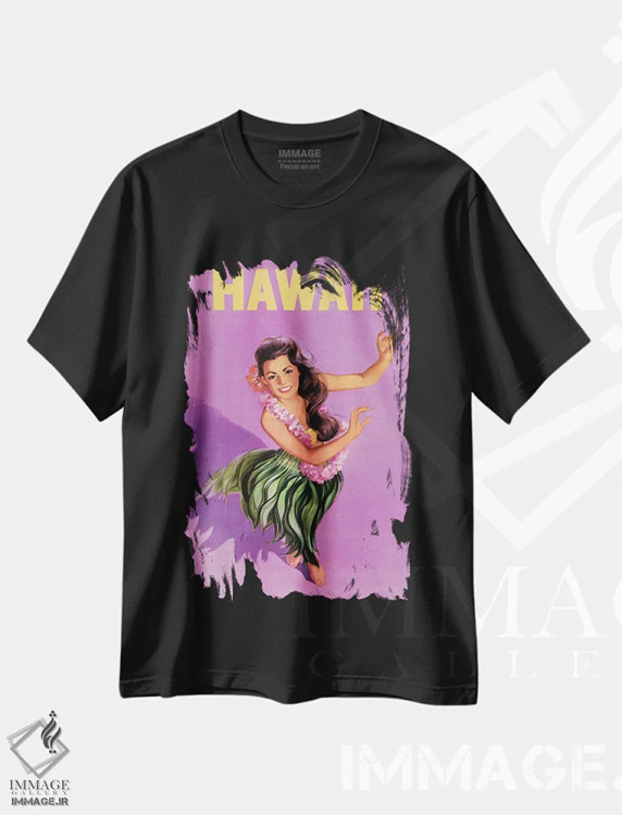 تیشرت مشکی طرح دار پوستر قدیمی سفر هولا دختر هاوایی، تزئینی اثر پیدیکس | فروشگاه ایماژ