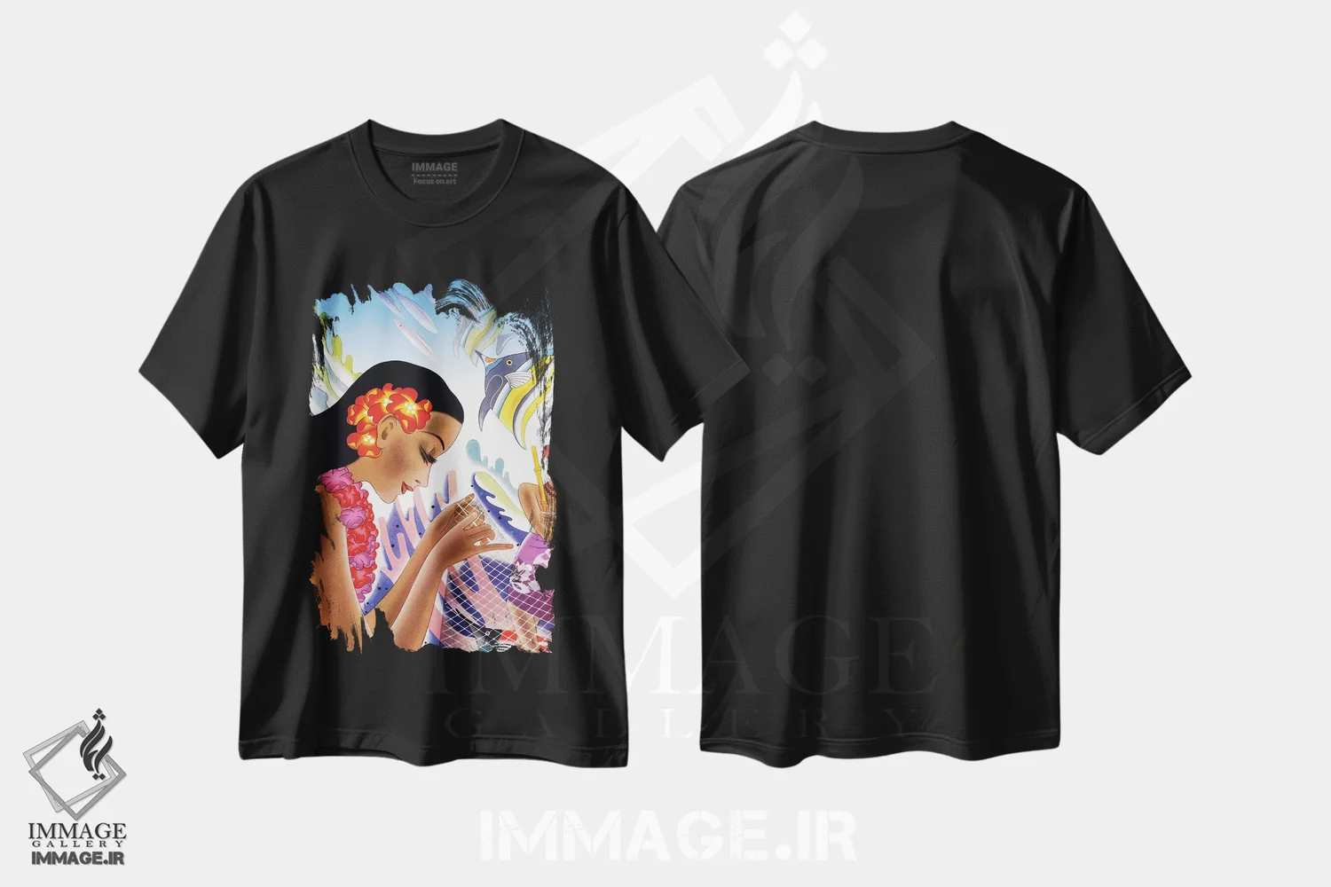 تیشرت مشکی طرح دار هاوایی دهه 1940، تزئینی اثر پیدیکس | immage.ir