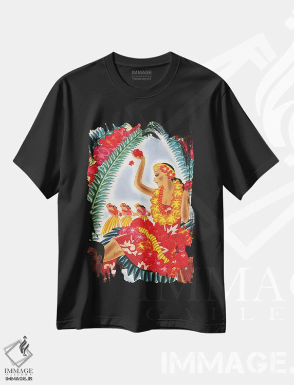 تیشرت مشکی طرح دار هولا هاوایی، دهه 1940، تزئینی اثر پیدیکس | immage.ir
