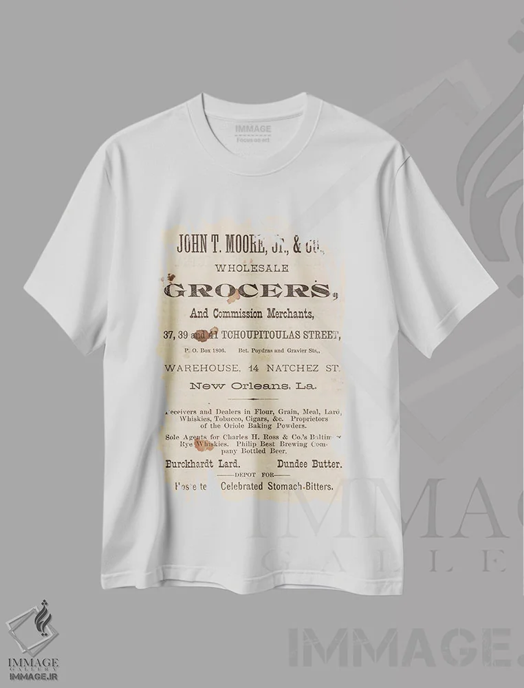 تیشرت سفید طرح دار تبلیغات قدیمی نیواورلئان، تزئینی اثر پیدیکس | فروشگاه ایماژ