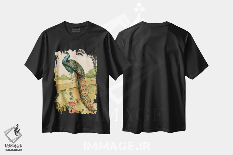 تیشرت مشکی طرح دار طاووس، تزئینی اثر پیدیکس | فروشگاه ایماژ