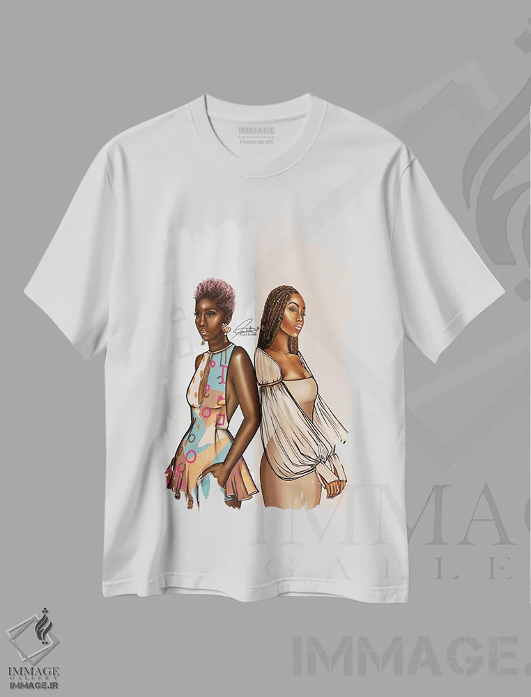 تیشرت سفید طرح دار دو رنگ، هنر آمریکایی آفریقایی تبار اثر پنیل انچیل | فروشگاه ایماژ