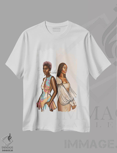 تیشرت سفید طرح دار دو رنگ، هنر آمریکایی آفریقایی تبار اثر پنیل انچیل | فروشگاه ایماژ
