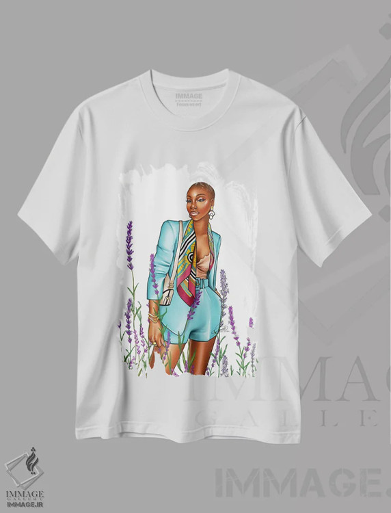 تیشرت سفید طرح دار آبی اسطوخودوس، هنر آمریکایی آفریقایی تبار اثر پنیل انچیل | immage.ir