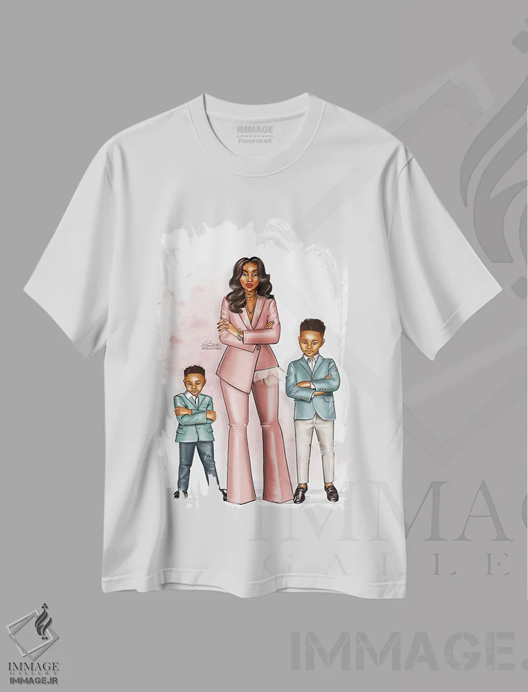 تیشرت سفید طرح دار سه تای مجهز، هنر آمریکایی آفریقایی تبار اثر پنیل انچیل | immage.ir