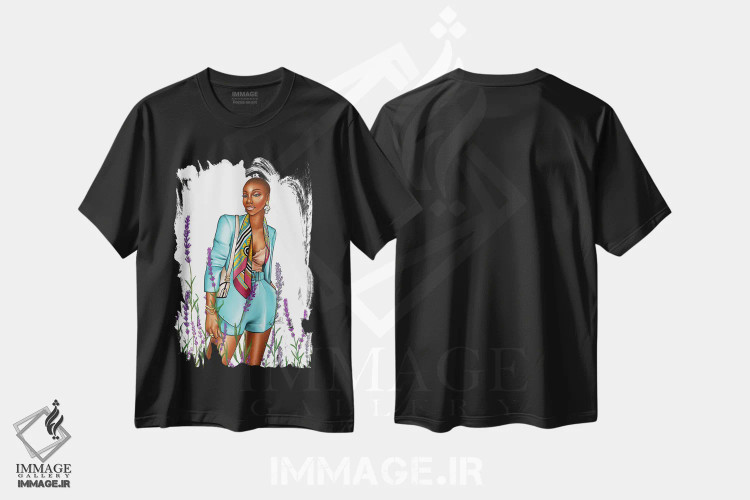 تیشرت مشکی طرح دار آبی اسطوخودوس، هنر آمریکایی آفریقایی تبار اثر پنیل انچیل | فروشگاه ایماژ