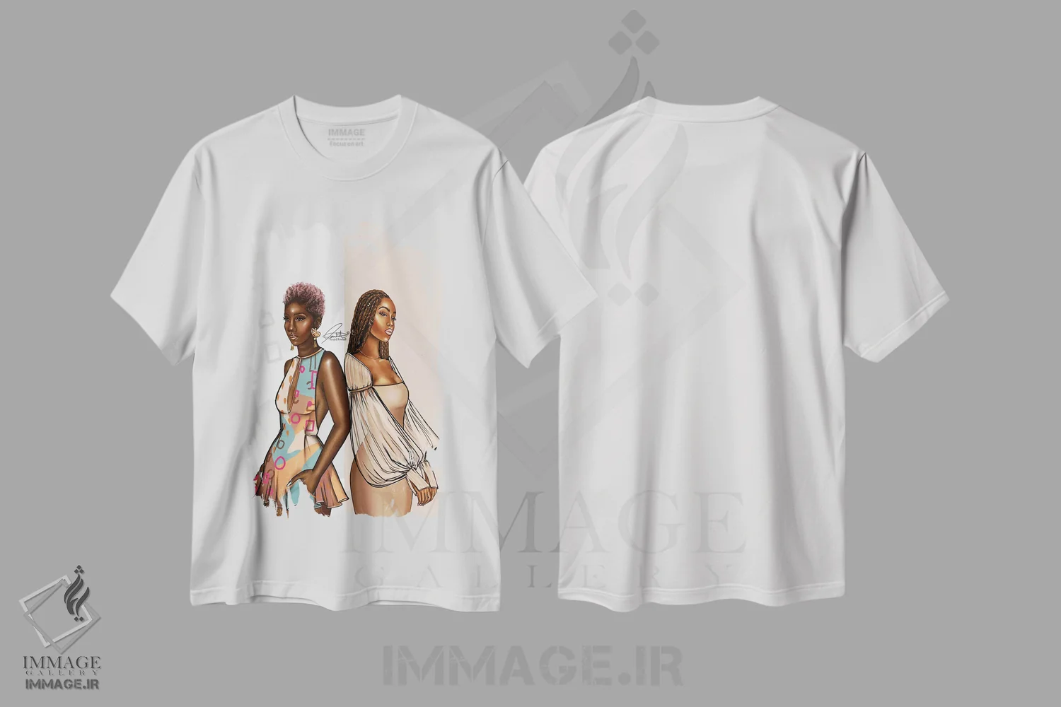 تیشرت سفید طرح دار دو رنگ، هنر آمریکایی آفریقایی تبار اثر پنیل انچیل | فروشگاه ایماژ