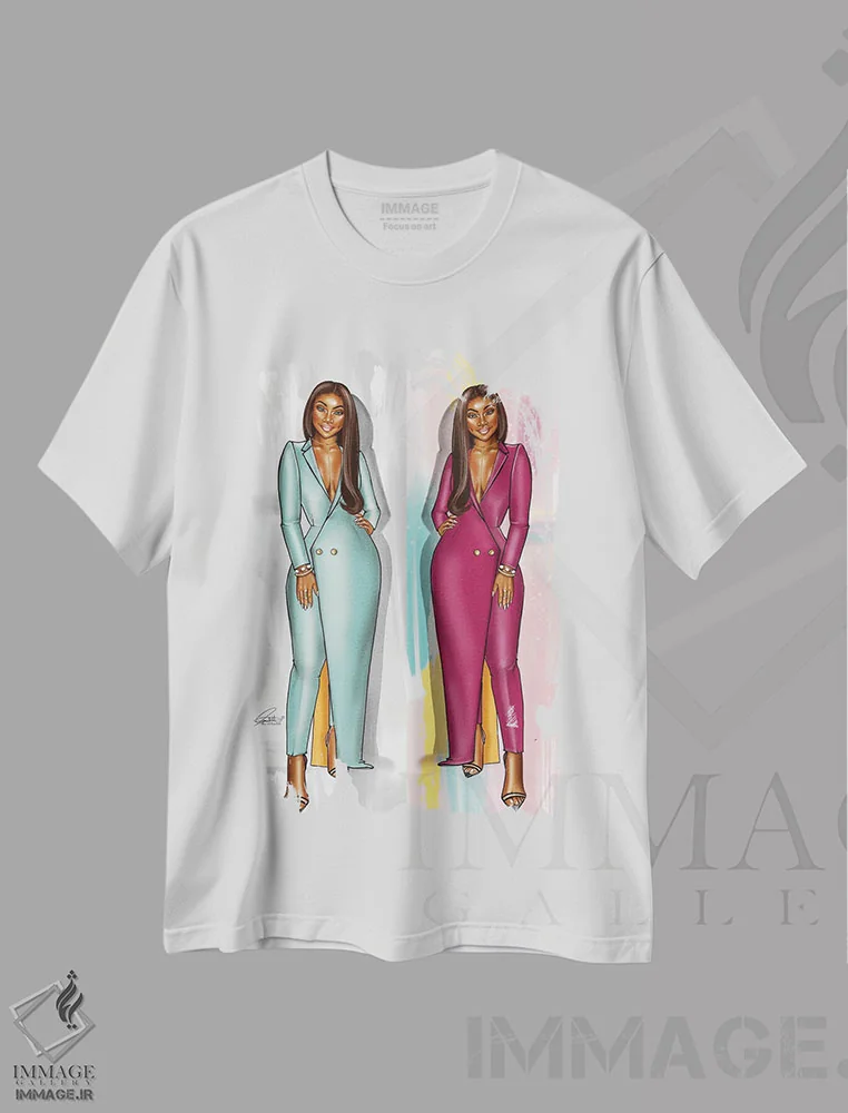 تیشرت سفید طرح دار تنالیته تاکسیدو، هنر آمریکایی آفریقایی تبار اثر پنیل انچیل | فروشگاه ایماژ