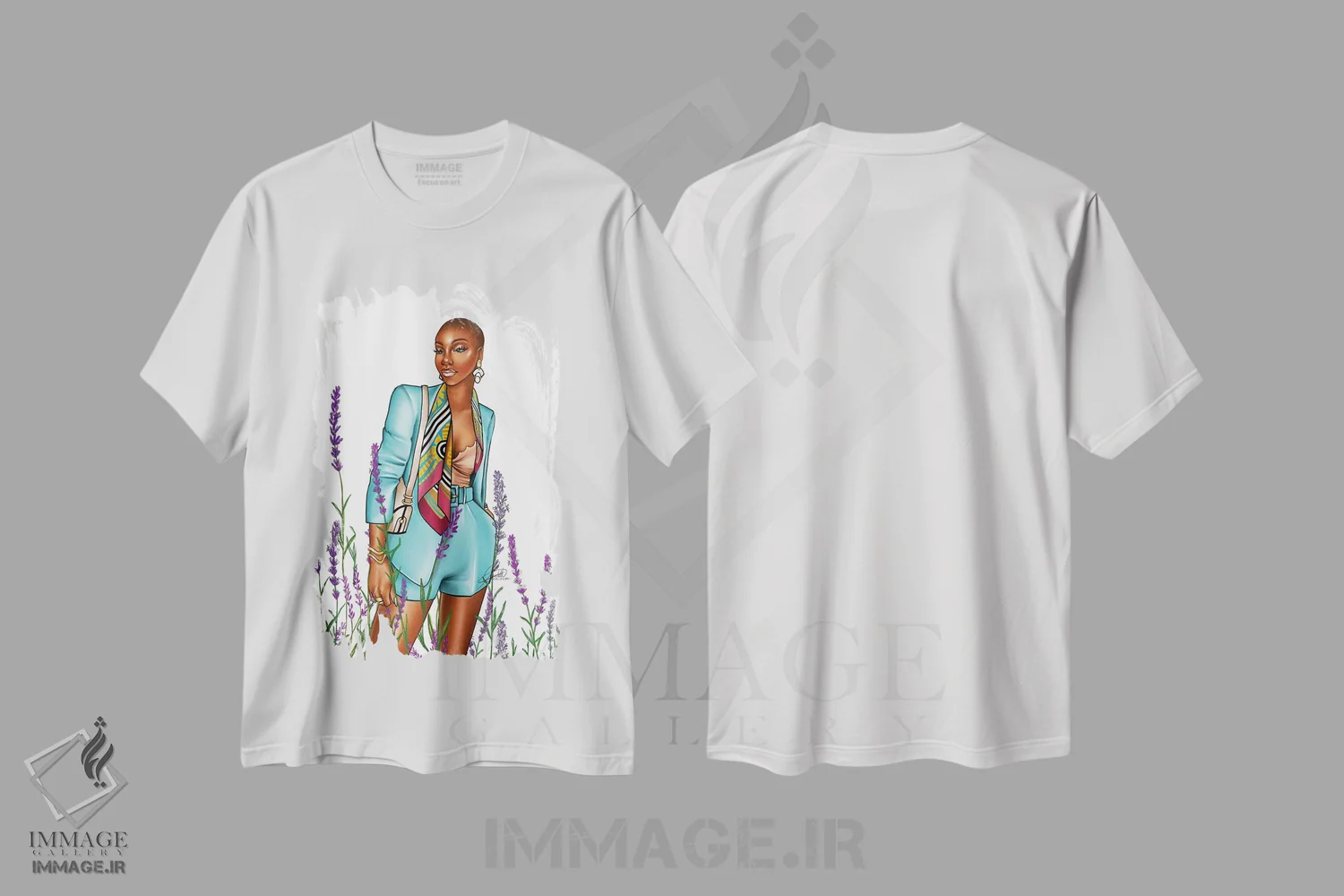 تیشرت سفید طرح دار آبی اسطوخودوس، هنر آمریکایی آفریقایی تبار اثر پنیل انچیل | immage.ir