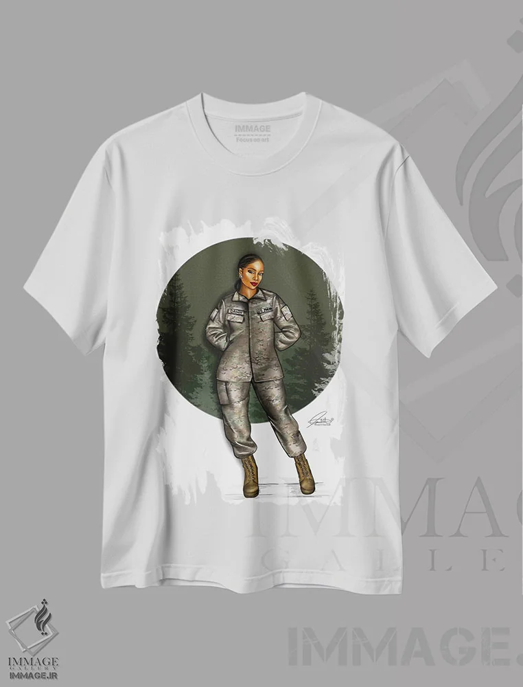 تیشرت سفید طرح دار سبز ارتشی، هنر آمریکایی آفریقایی تبار اثر پنیل انچیل | immage.ir