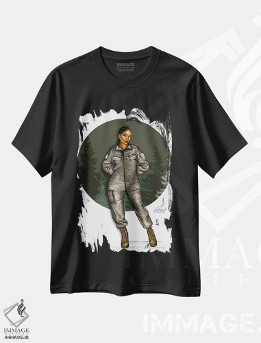 تیشرت مشکی طرح دار سبز ارتشی، هنر آمریکایی آفریقایی تبار اثر پنیل انچیل | فروشگاه ایماژ