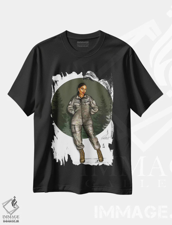 تیشرت مشکی طرح دار سبز ارتشی، هنر آمریکایی آفریقایی تبار اثر پنیل انچیل | فروشگاه ایماژ